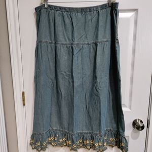 Music women's blue denim skirt with embroidered hem size 3x